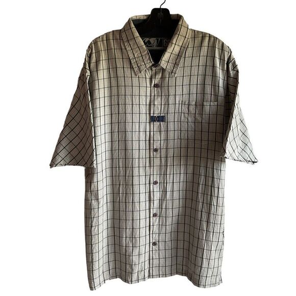 thor Other - Thor 68 Shirt Button Down Plaid Tan Blue White Short Sleeve Graphic Logo Men XL